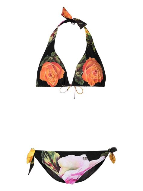 Buy Dolce And Gabbana Rose Print Halterneck Bikini Set Black At 49 Off