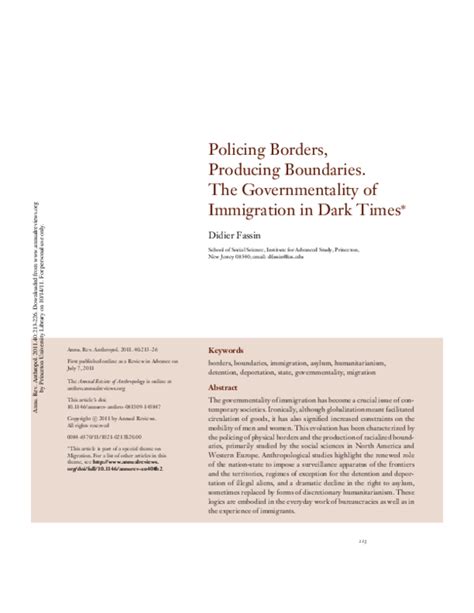 Pdf Policing Borders Producing Boundaries The Governmentality Of