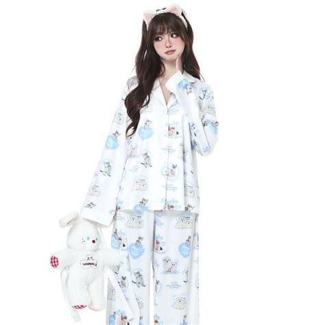 Sweet Girly Style Cute Kitten Print Pajama Set Kawaii Fashion Shop