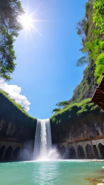 Premium AI Image | Beautiful waterfall in the jungle under sunlight