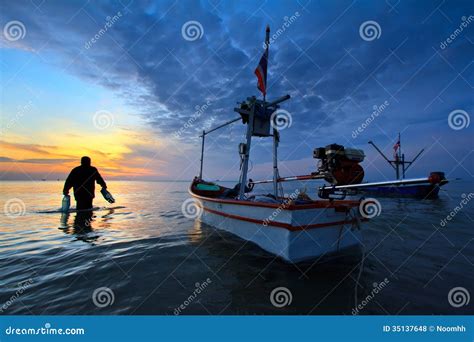 Fishing Boat At Sunset Stock Photo Image Of Spring Nature 35137648