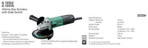 Hikoki 125mm Disc Grinder with Slide Switch (G13SS2 | G13STA) – Dong Ma ...