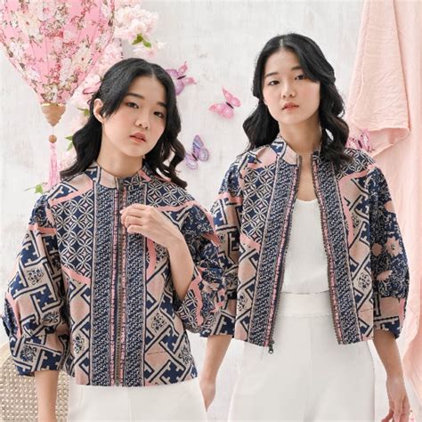 jual jaket batik  bni jaket bomber batik wanita modern shopee