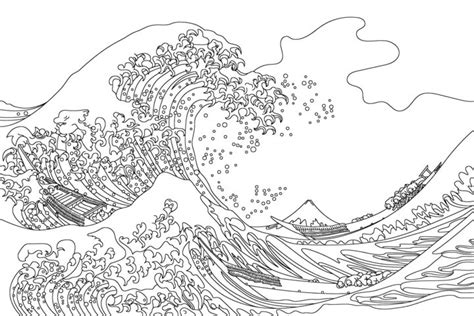 Great Wave Japanese Outline Hokusai Draw Painting By Tony Rubino