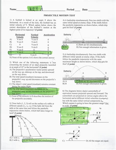 KEY PROJECTILE MOTION TEST Physics And AP Physics 1