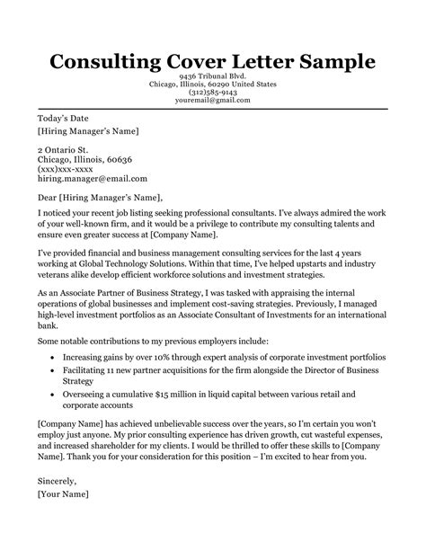 Consulting Cover Letter Sample & Writing Tips | Resume Companion