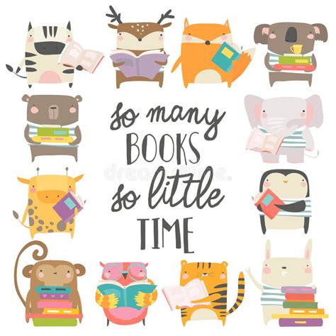 Cute Animals Reading Books on White Background Stock Vector ...