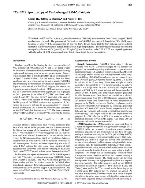 Pdf Cu Nmr Spectroscopy Of Cu Exchanged Zsm Catalysts Dokumen Tips