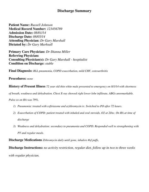 Free Printable Discharge Summary Templates Word PDF Mental Health