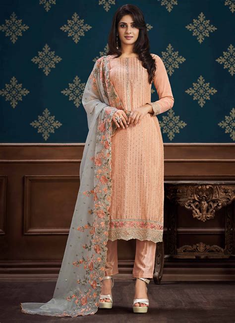 Buy Chinon Pant Style Suit In Peach Online