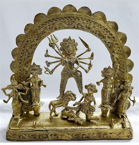 Golden Dhokra Brass Goddess Durga Statue For Gift Item And Decoration