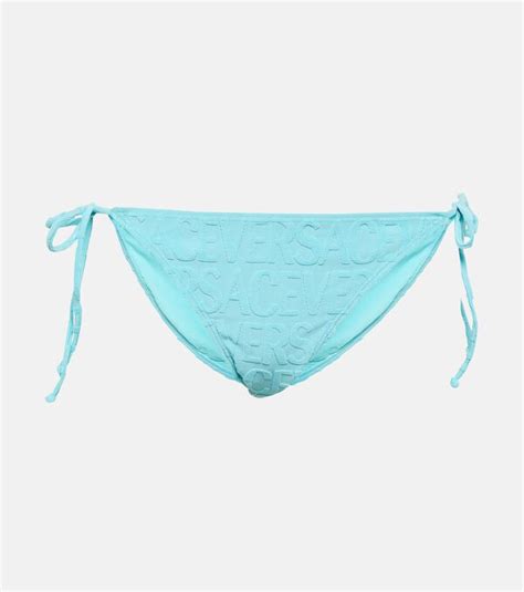 Versace X Dua Lipa Logo Terry Bikini Bottoms Blue Editorialist