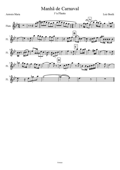 Manhã De Carnaval Sheet Music For Flute Solo