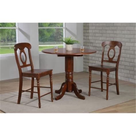 Sunset Trading Andrews 42 in. Round Drop Leaf Pub Table Set with Napoleon Stools - 3 Piece, 3 ...