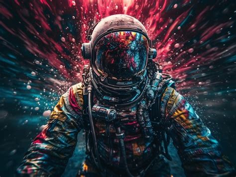 Un astronauta con un fondo de arcoíris Foto Premium