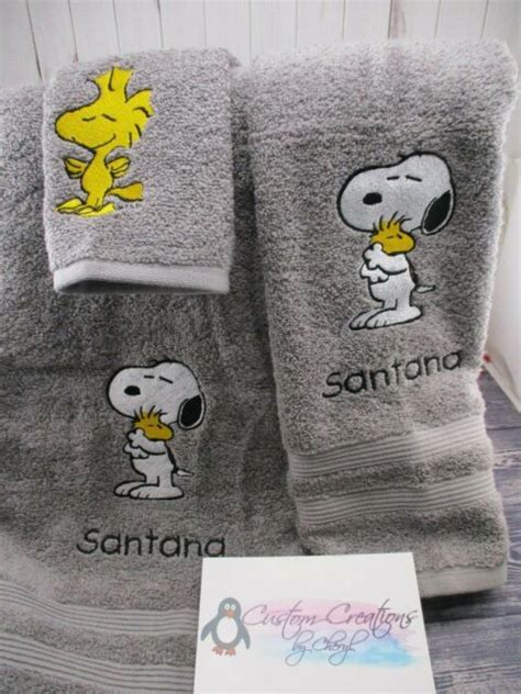 Snoopy Personalized 3 Piece Bath Towel Set Any Color Choice Hugging