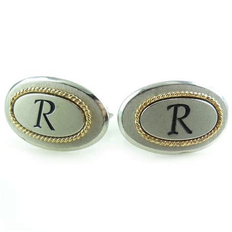 Vintage Swank Letter R Monogram Mens Swivel Cufflinks Gem