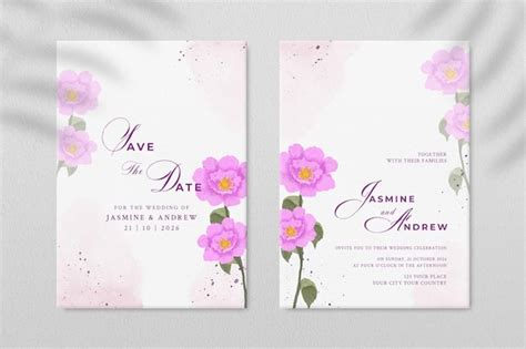 Premium Psd Double Sided Wedding Invitation Template With Pink Flower