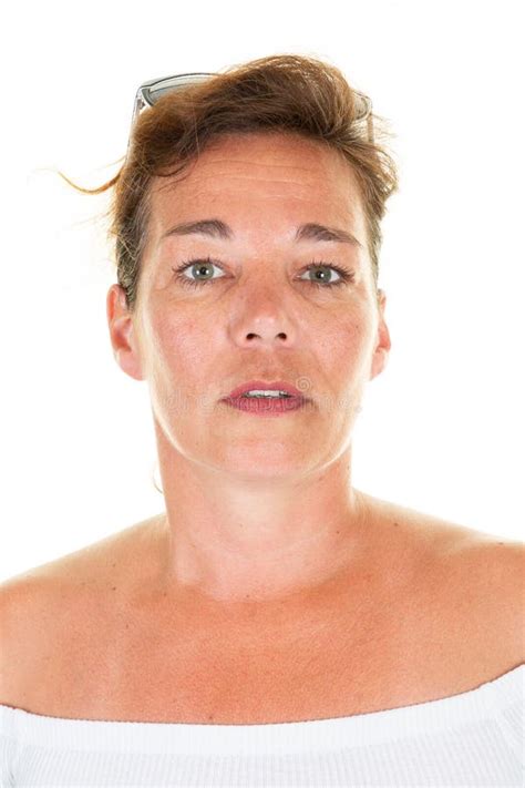 Middle Aged Portrait Woman Serious Face Stock Image Image Of Long Friendly 158231885