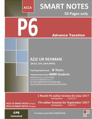 Atx Summary Notes Owais Mirchawala Advanced Taxation Summary Notes