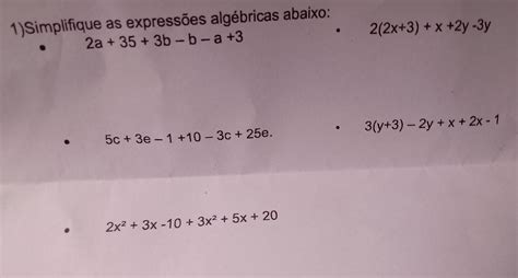 Simplifique As Expressões Algébricas Abaixo 1 2a 35 3b B A 3