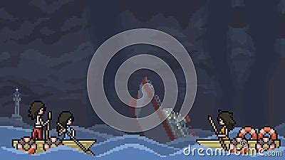 Vector Pixel Art Shipwreck Survivor CartoonDealer 179400548