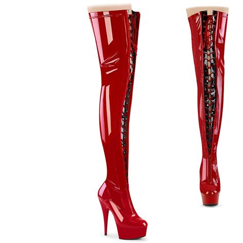 Lackleder Cm Delight Rote Overknee Stiefel Mit Schn Rung