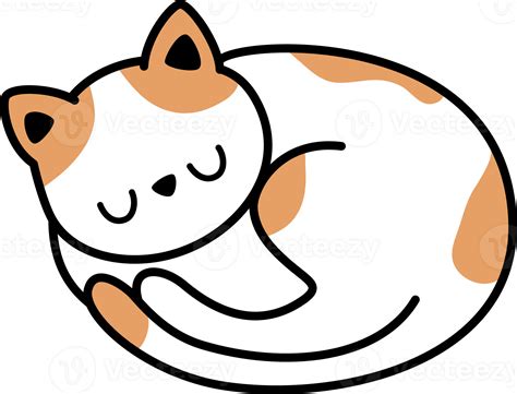 Orange Spotted Cat Curled Up Sleeping Flat Style Doodle Cartoon Element 27181887 Png