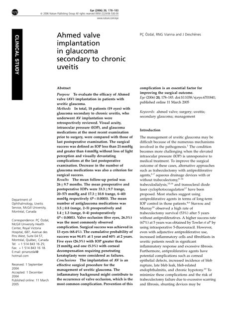 (PDF) Ahmed valve implantation in glaucoma secondary to chronic uveitis