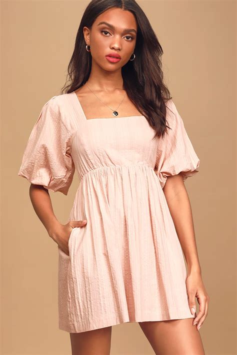 Maximum Cuteness Blush Pink Puff Sleeve Babydoll Dress In 2020