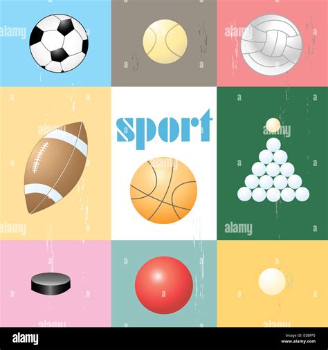 Set Of Different Types Of Sports Balls On Colored Backgrounds Stock