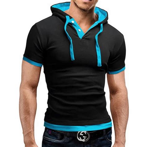 Men And Women Elastic T Shirt Fashion Hooded Sling Short Sleeve T Shirts