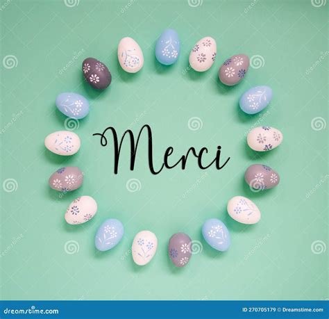 Easter Egg Decoration Flat Lay French Text Merci Means Thank You