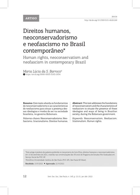 Pdf Direitos Humanos Neoconservadorismo E Neofascismo No Brasil