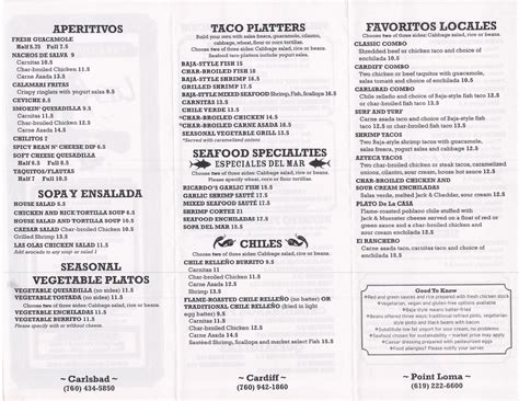 Las Olas Menu with Prices Carlsbad, Point Loma, Cardiff/Encinitas ...