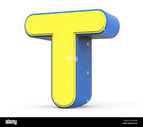 Right Leaning 3d Rendering Cute Yellow Letter T Isolated White