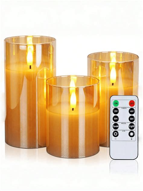 3pcs Led Flameless Candles With Remote And Timer Flickering Pillar Led