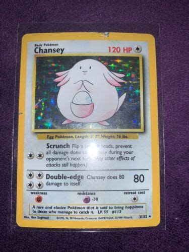 Chansey 3 102 Base Set Pokemon Card Holo Foil Rare Light Wear Free