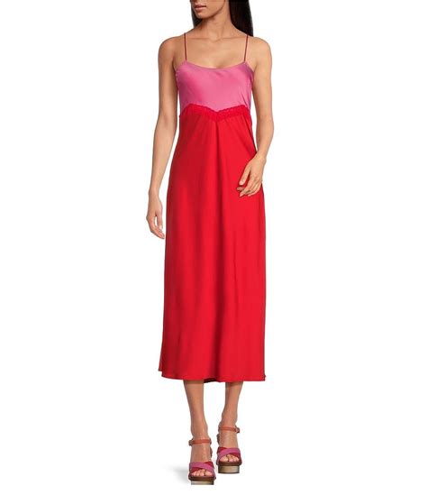 Gianni Bini X Dannijo Helena Satin Two Tone Colorblock Scoop Neck Maxi Slip Dress Dillards