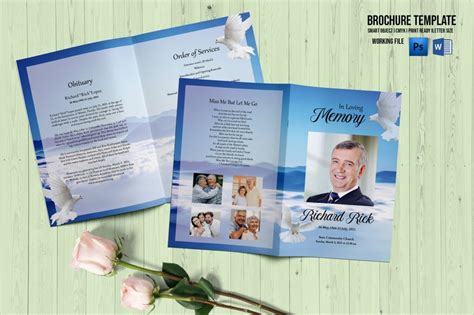 Heaven Dove Funeral Program Template Obituary Template Etsy