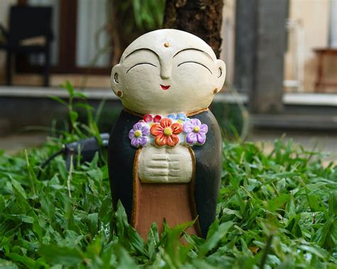 Buy Collorful Jizo Holding Flower 10 Inch 25 Cm Stone Statue Jizo Figurine Jizo Buddha