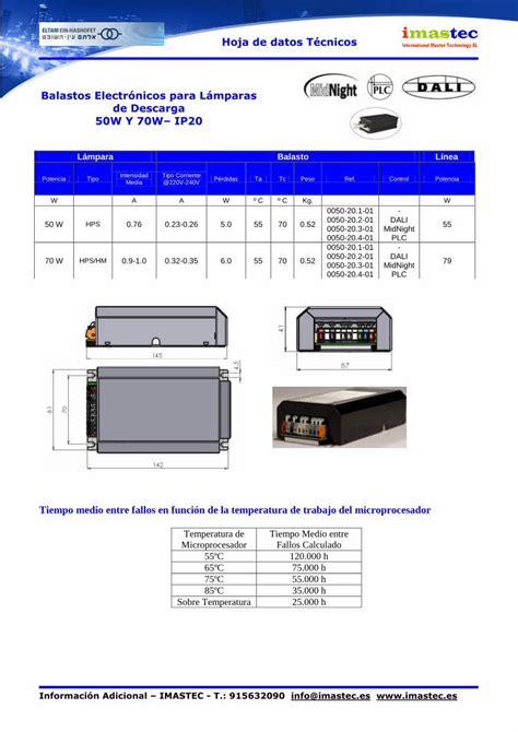 PDF Hoja de datos Técnicos Balastos Electrónicos para Lámparas