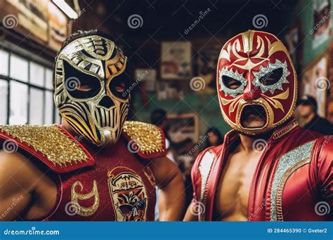 Two Masked Lucha Libre Wrestlers Before The Fight Stock Illustration Illustration Of Athlete