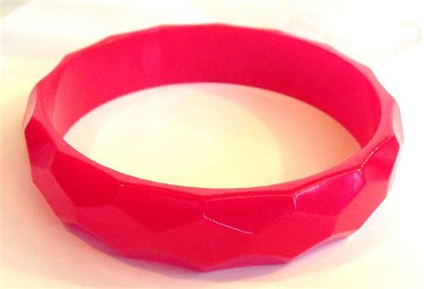 Vintage Red Diamond Faceted Bakelite Bangle Bracelet Estate 1940s Ebay