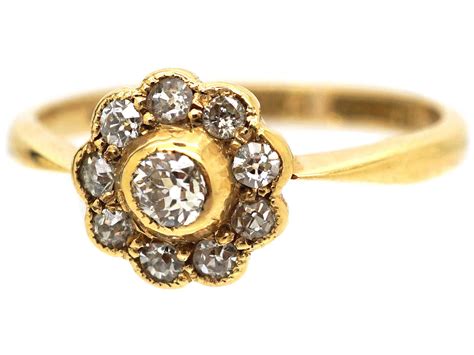 Edwardian 18ct Gold Diamond Daisy Cluster Ring 992R The Antique