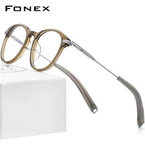 FONEX Acetate Titanium Glasses Frame Men Retro Vintage Round