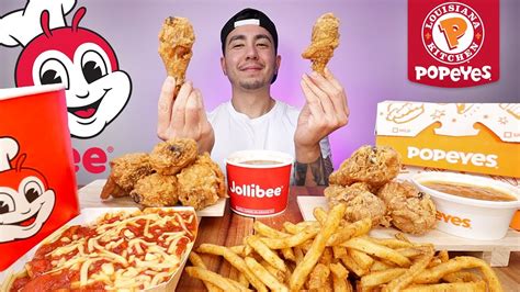 Mukbang Eating Popeyes Chicken Vs Jollibee Chicken Which Is Better Youtube