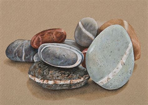 Graphite Drawings Colored Pencil Stones Still Life Landscape D L