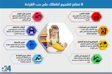 إنفوغراف 8 نصائح لتشجيع أطفالك على حب القراءة موقع 24