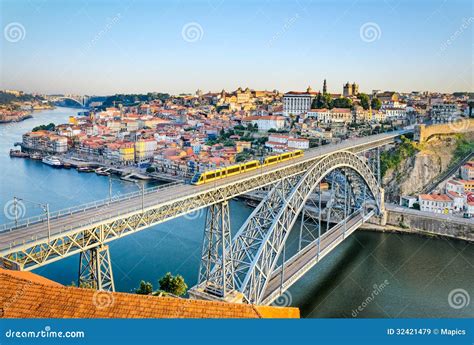 Porto With The Dom Luiz Bridge Portugal Stock Image Image Of Sunny